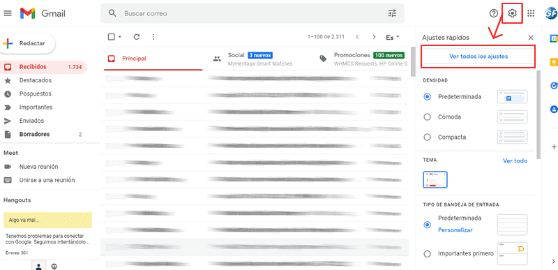 Imagen 1: Ir a Configuración en Gmail