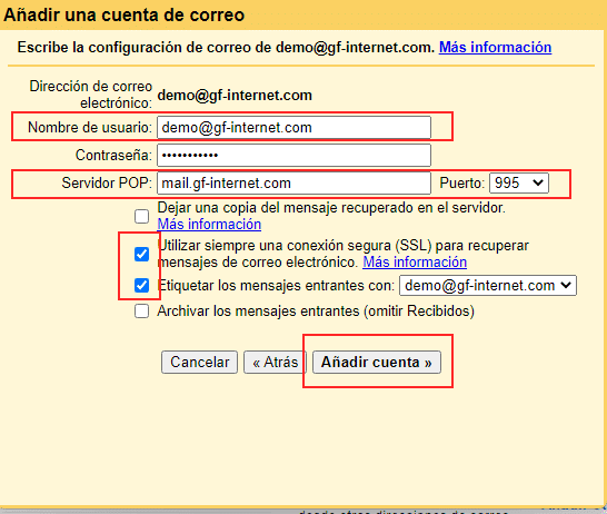 Imagen 5: Configurar la cuenta POP