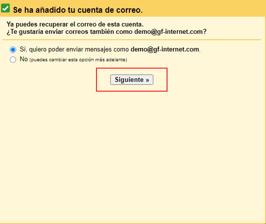 Imagen 6: Configuración de envío